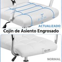 Giratoria Oficina Sillón Trabajo con Respaldo Tapizado Asiento Sintético Altura Ajustable Blanco - details 4