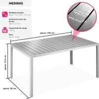 Mesa de Jardín Exterior de Aluminio 150x90x74,5cm Diseño Terraza con Patas Ajustables - details 1