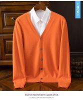Cardigan de Punto para Hombres Vestido Suelto de Una Botónada con Cuello en V Color Sólido - details 27