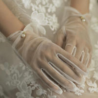 Guantes de novia de boda elegantes, tela suave, banquete, fiesta, muñeca, novia, dama de honor - details 7