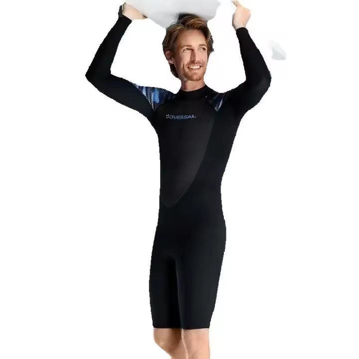 Oulylan-traje de neopreno corto de 2MM para hombre, traje de buceo de manga larga con cremallera frontal para deportes subacuáticos, natación, surf, trajes húmedos - 1