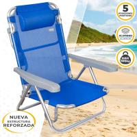 Silla Plegable Azul Reclinable, 5 Posiciones, Asa de Transporte, Resistente, 48x45,5x84 cm - details 3