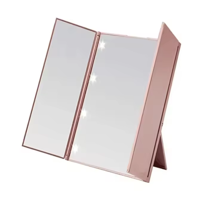 Obtenga el aspecto perfecto en cualquier lugar con el espejo de maquillaje LED portátil de tres lados, ¡Ideal para viajes y retoques! - 1