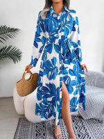 Vestido camisero con cordones para mujer, traje largo con cuello tipo Polo, estampado Floral en contraste, primavera y verano, novedad de 2023 - details 4