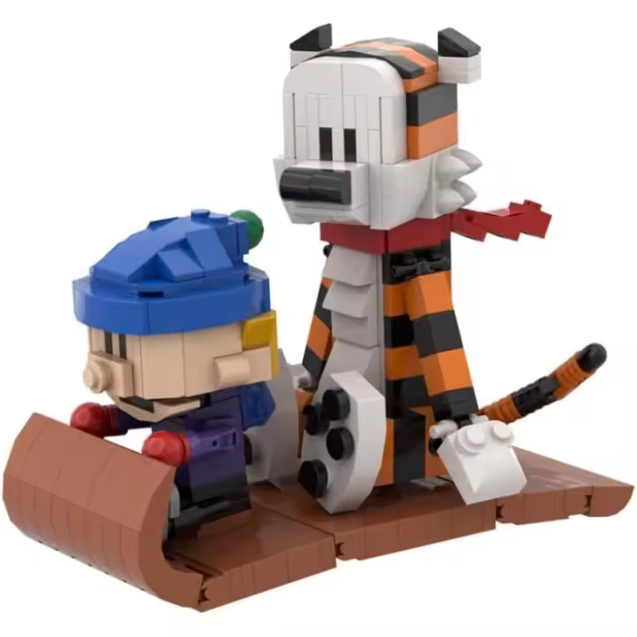 Juego de juguetes modelo de personaje de cómic Retro, juego de bloques de construcción de aventura Calvin boy y slide de tigre, adecuado para niños y niñas y adultos - 1
