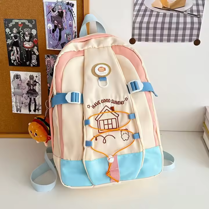 Mochila Escolar Impermeable de Nylon Estilo Japonés Casual Mochila para el Hombro con Correa - 1