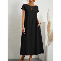 Vestido holgado sin mangas de algodón y lino con bolsillos de color liso - details 4
