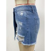 2025 europeo y americano nuevo verano casual temperamento lavado falda de pantalón rasgado azul claro pantalones cortos de mezclilla para mujer - details 3