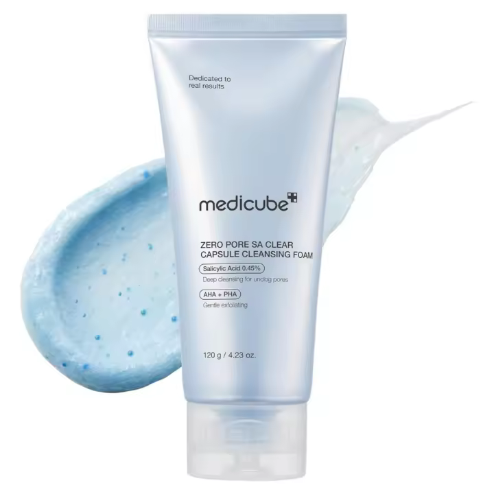 Medicube Zero Clear Blue Capsule Limpiador facial profundo Textura de la piel, Cuidado de los poros y puntos negros AHA, BHA y PHA para una limpieza doble, - 1