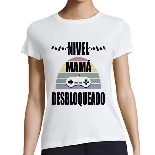 Gamer Nivel Mama Desbloqueado Negro,Regalo para el Día de la Madre,camisetas informales de algodón con cuello redondo - 1