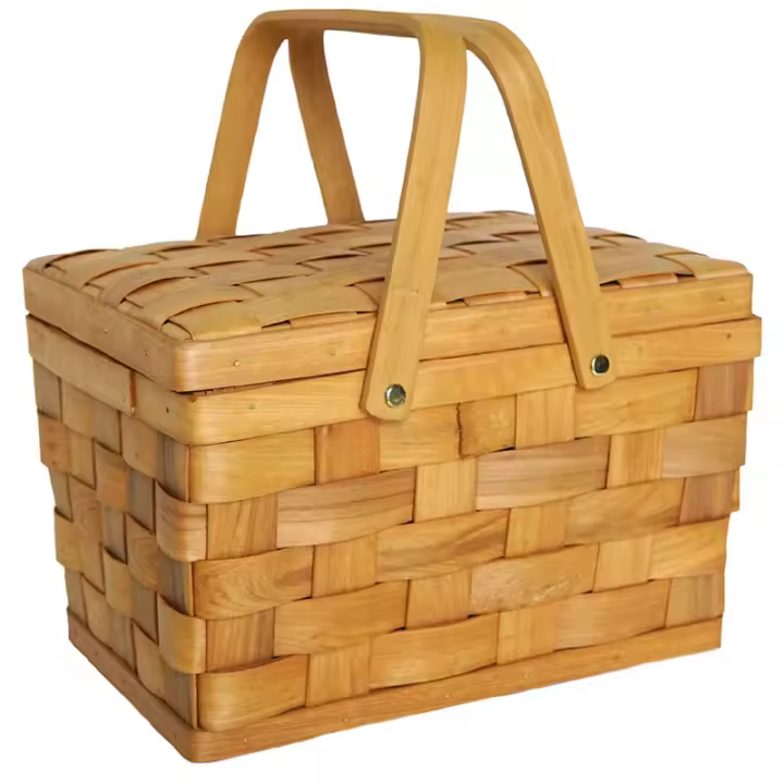 Cesta de Picnic de estilo francés, cestas de pan, caja de almacenamiento de senderismo, Decoración de mesa de pastel, fotografía de alimentos, Color madera a mano - 1