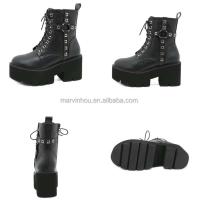 Dropshipping Logo gótico zapatos de tacón bajo para mujer moda remache tobillo botas Martin de fondo grueso - details 9