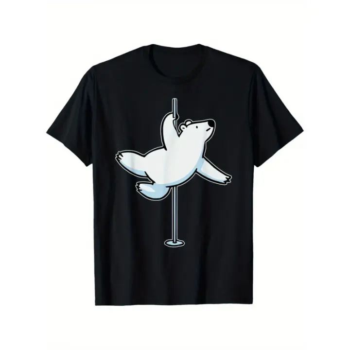 Camiseta divertida de oso polar bailarín en barra, animal lindo y fresco, unisex de algodón, casual, de cuello redondo, de manga corta para exteriores con ligera elasticidad, 100% algodón, S-XXXL, 230g - 1