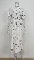 2025 primavera nueva ropa de mujer europea y americana moda suelta impresión solapa corbata burbuja manga camisa vestido 661 - details 6