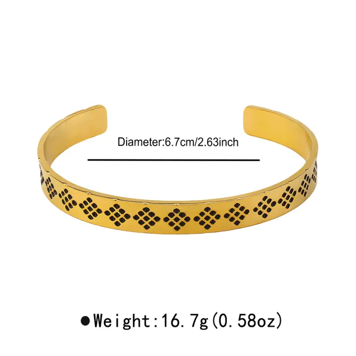 Pulsera de alta calidad, pulsera de apertura geométrica de estilo retro de lujo ligero de acero inoxidable - 1