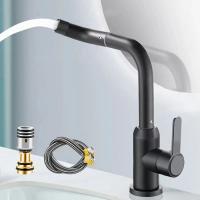 Grifo de fregadero de baño negro mate con caño giratorio de 360 °, mango único, orificio extendido con drenaje emergente de Metal - details 6