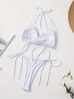 Conjunto De Bikini De Dos Piezas De Moda De Color Sólido, Con Cuello Halter, Triángulo Sin Espalda Y Lazos Laterales - details 17