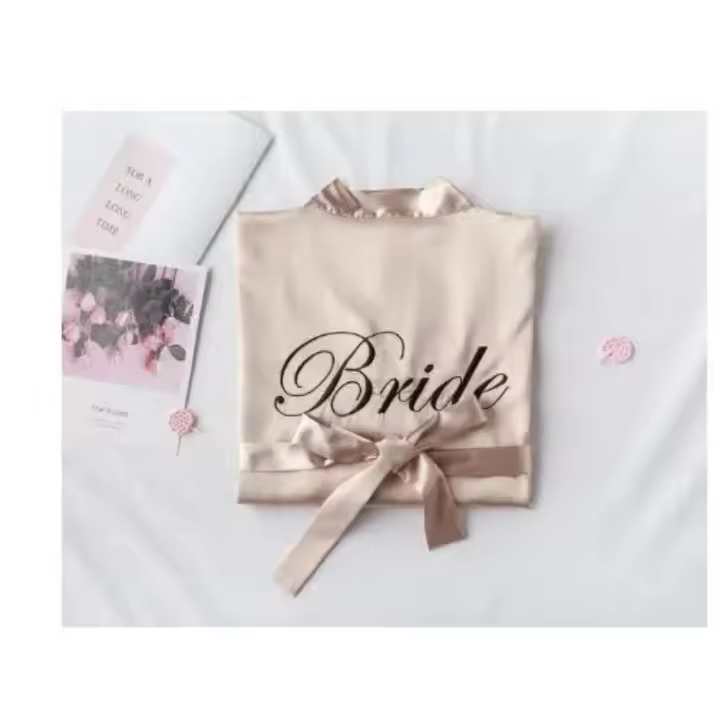 Bata de Novia para Dama de Honor Bata Sexy para Mujer Albornoz Camisón Corto - 1