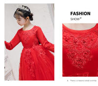 Vestido de niña para otoño/invierno, estilo princesa, largo, con flores, para boda, fiesta, piano. - details 20