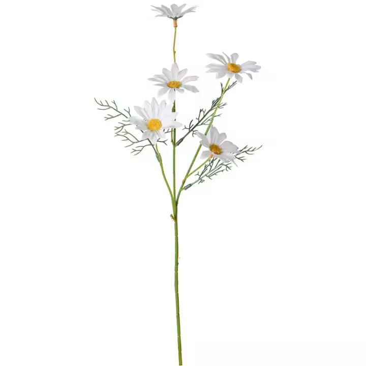 Flores artificiales de margaritas blancas de 5 cabezas, ramo de ramas largas para el hogar, decoración de jardín de boda, flor falsa de seda nupcial DIY - 1