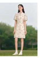 Vestido de Verano 2024 Estampado de Tinta de Semir Mangas de Burbuja Botonado Moda para Mujeres - details 1
