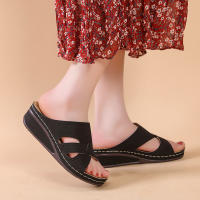 Zapatillas de mujer de talla grande, nuevas de verano, con plataforma, tacón medio, punta abierta, cruzadas y de color sólido. - details 11