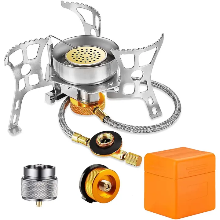 Estufa de Gas Portátil de Acero Inoxidable 3900W, A prueba de viento, Ideal para Acampar y Senderismo - 1