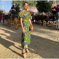 OUWU-Vestido Midi con diseño sin espalda para mujer, elegante con estampado, cuello vuelto, mangas abullonadas, corte en A, novedad de verano 2024 - details 14