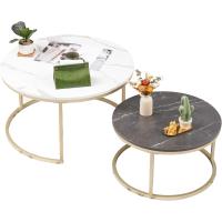 Juego de 2 mesas de café redondas de mármol blanco con estructura de metal dorado, mesa auxiliar redonda para salón, dormitorio, balcón - details 0