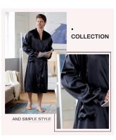 Albornoz largo de talla grande 3XL para hombre, ropa de dormir negra para novio, bata de boda, ropa de dormir de primavera y verano, ropa de dormir holgada de satén para el hogar - details 10