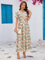 NOVEDAD DE VERANO 2025, producto estampado con cuello en V, manga corta, corte ajustado con un gran espectáculo de temperamento - details 0