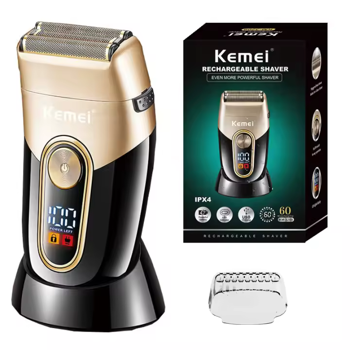 kemei 3209 washable beard electric shaver for men rechargeable stubble electric razor head shaving machine balds 3-blades system - 1