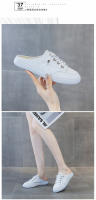 Baotou media zapatillas de mujer de fondo plano exterior desgaste de verano de cuero transpirable y ligero media bandeja zapatos sin tacón zapatos blancos - details 9