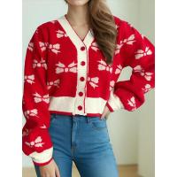 Novedad de moda, manga suelta, cuello en V, tejido con lazo - details 2