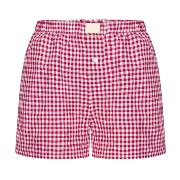 Calzoncillos tipo bóxer a cuadros para mujer, adolescente, cintura elástica, pantalones cortos a cuadros rojos y azules, traje informal para salón, pantalones cortos de verano - 1