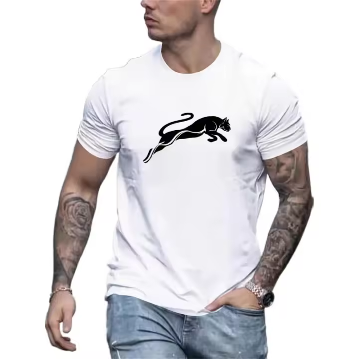 Camiseta Casual De Moda para Hombre con Estampado De Pantera, Camiseta De Manga Corta Cómoda Y Versátil para Verano, Cuello Redondo, Ajuste Regular, Ropa para Adultos |   Estilo casual |   Ajuste cómodo - 1