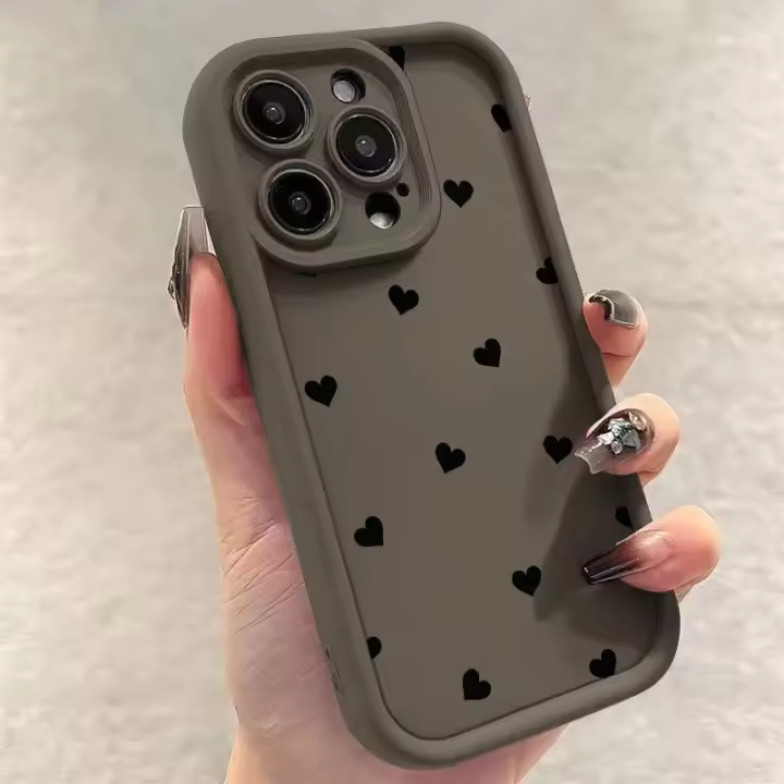 Funda de teléfono mate suave con corazón de amor negro para iPhone 11 12 13 14 Pro 16E XS X XR 7 8 Plus SE2 funda para iPhone 15 16 Pro Max - 1