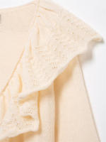 OUWU- Moda Para Mujer Con Botón, Jersey De Punto Con Volantes Beige, Suéter Vintage Con Cuello En V Y Mangas Largas, Tops Elegantes Para Mujer - details 7