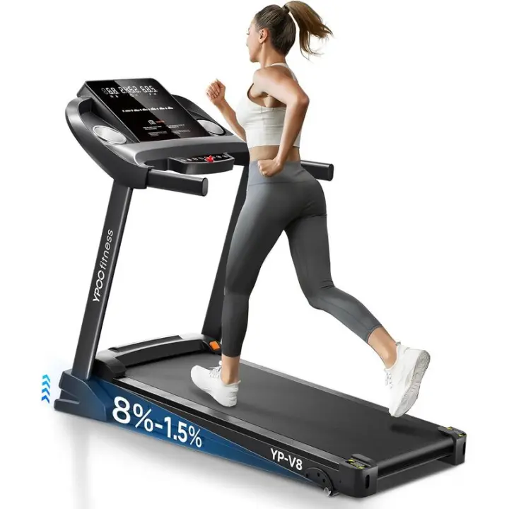 Cintas de correr para uso doméstico, inclinación de almohadilla para caminar, plegable automático para el hogar, cinta de correr para correr de 8,0 MPH con Bluetooth habilitado, usuario de 300 libras - 1