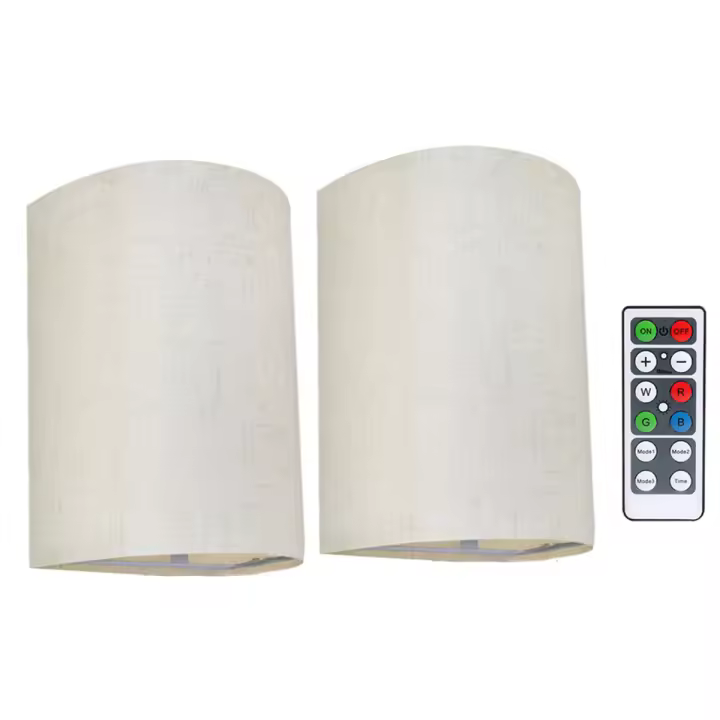 Lámpara inalámbrica magnética recargable para pared, candelabro de colores RGB regulable con mando a distancia de tela y pantalla de lino, iluminación de 2 piezas - 1