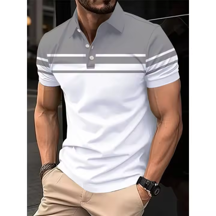 POLO con botones estampados a rayas de verano para hombre Polo deportivo - 1
