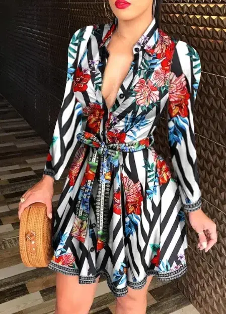 Vestido de Manga Larga con Encaje de Cuello en V Moda de Invierno 2024 para Mujeres - 1