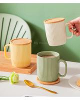 Taza de Cerámica Estilo Coreano Taza de Desayuno de Avena con Tapa de Bambú Taza de Té con Asa - details 12