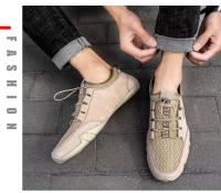 Sandalias planas huecas de malla de moda para exteriores, zapatos deportivos informales de cuero para hombre - details 2