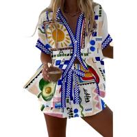 Conjunto de Playa de Verano para Mujer Blusa de Manga Corta con Solapa, Conjunto Corto de Dos Piezas con Cintura Elástica, Estampado de Estilo de Vocación - details 0