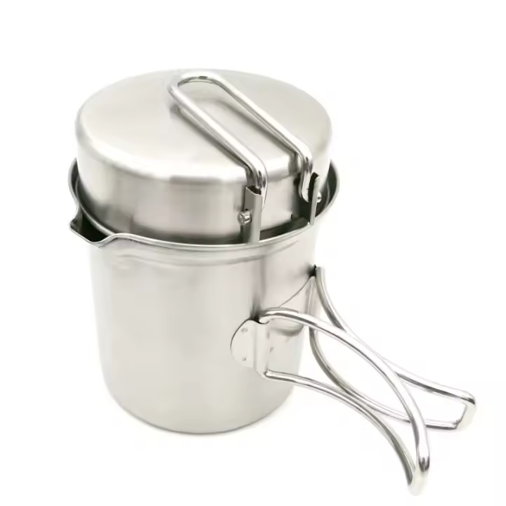 Hervidor de cocina de acero inoxidable de 1l, olla de mochilero portátil para acampar al aire libre con mango plegable - 1