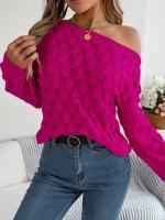 Suéter Casual de Invierno-Otoño Cuello Oblicuo, Manga Larga, Moda para Mujeres en Rosa - details 4