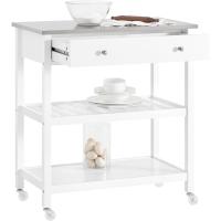 Mesa Auxiliar con Encimera de Acero Inoxidable y Estantes Abiertos, Carrito de Servicio para Cocina, Hogar o Exterior, Blanco, 81x90x45cm FKW47-II-W - details 4