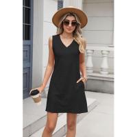 Nuevo Vestido informal de verano con cuello en V y Color sólido con cierre de palacio y bolsillo para mujer - details 27