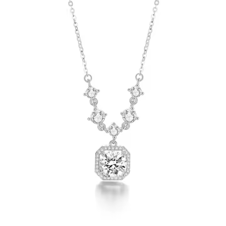 Collar de plata elegante, joyería de alta gama para mujer, piedra preciosa de zafiro cúbico - 1